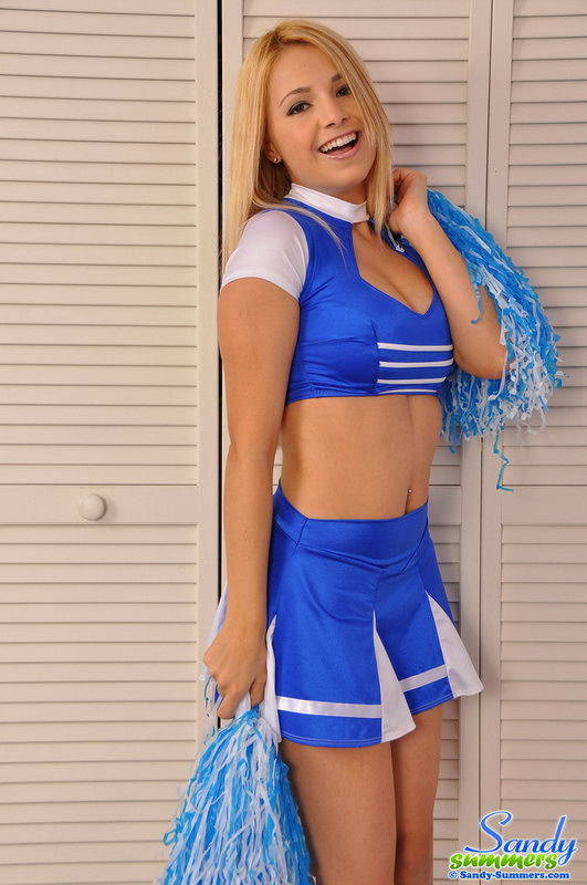 Sandy Summers with blue cheerleader uniform teasing upskirt | Web Starlets