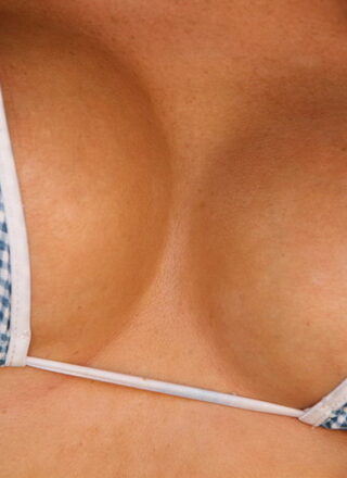 Red Hot Kate Adams Shows Off All Her Freckles In Her Blue And White Country Girl Bikini