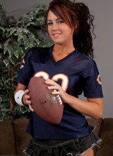 Football Jersey And Strappy Heels.. Why The Hell Not! Check Out Bella Rooting For Her Favorite Football Team!