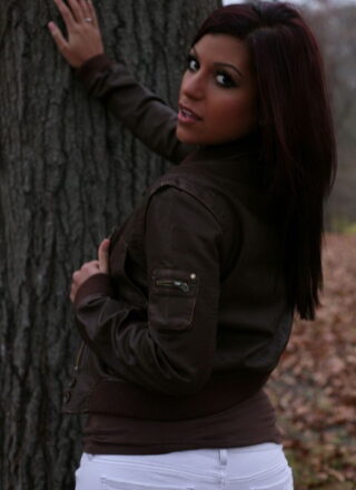 Briana Lee Outside In The Fallen Leaves Strips.