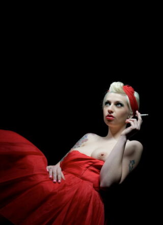 Lynn Pops In Her Red Dress Stripping On The Steps With Her Boobs Out