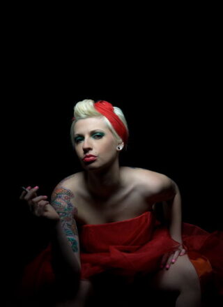 Lynn Pops In Her Red Dress Stripping On The Steps With Her Boobs Out