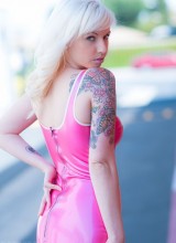 Public Nudity With Lynn Pops Flashing In Her Pink Latex Dress