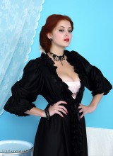 Pin-up Wow: Heavenly Redhead Lucy In Satin Lingerie And Stockings Enjoys A Bubble Wash