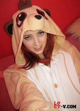Lucy V In Her Bedroom In Her Onesie Showing Off Her Natural 34g Breasts