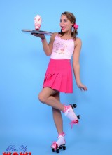 Pin-up Wow: Irresistible Waitress Kelli Smith In Pink Miniskirt And Skates Delivers A Perfect Striptease During Sweet Accident