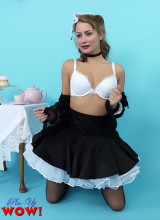 Pin-up Wow: Naughty Maid Kelli Smith Wearing Sexy White Lingerie Makes Her Tea Serving As Naughty As Possible