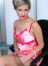 Pin-up Wow: Office Glamor Girl Elle Richie In Satin Lingerie Does Everything To Make Her Boss Happy