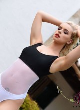 Jess Davies Teasing Outdoors In Her Black And White Bodysuit
