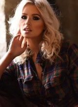 Jess Davies Teasing In Her Flannel Plaid Shirt And Blue Jean Cut Offs