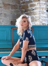 Jess Davies Teasing At The Piano In Her Cute Blue Outfit