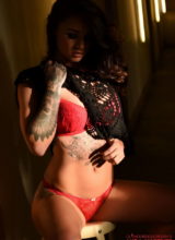 Mica Martinez Strips From Her Cute Jumper And Red Lingerie