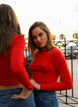 Zishy: Disha Yutina & Alevtina in Red Sweaters 6